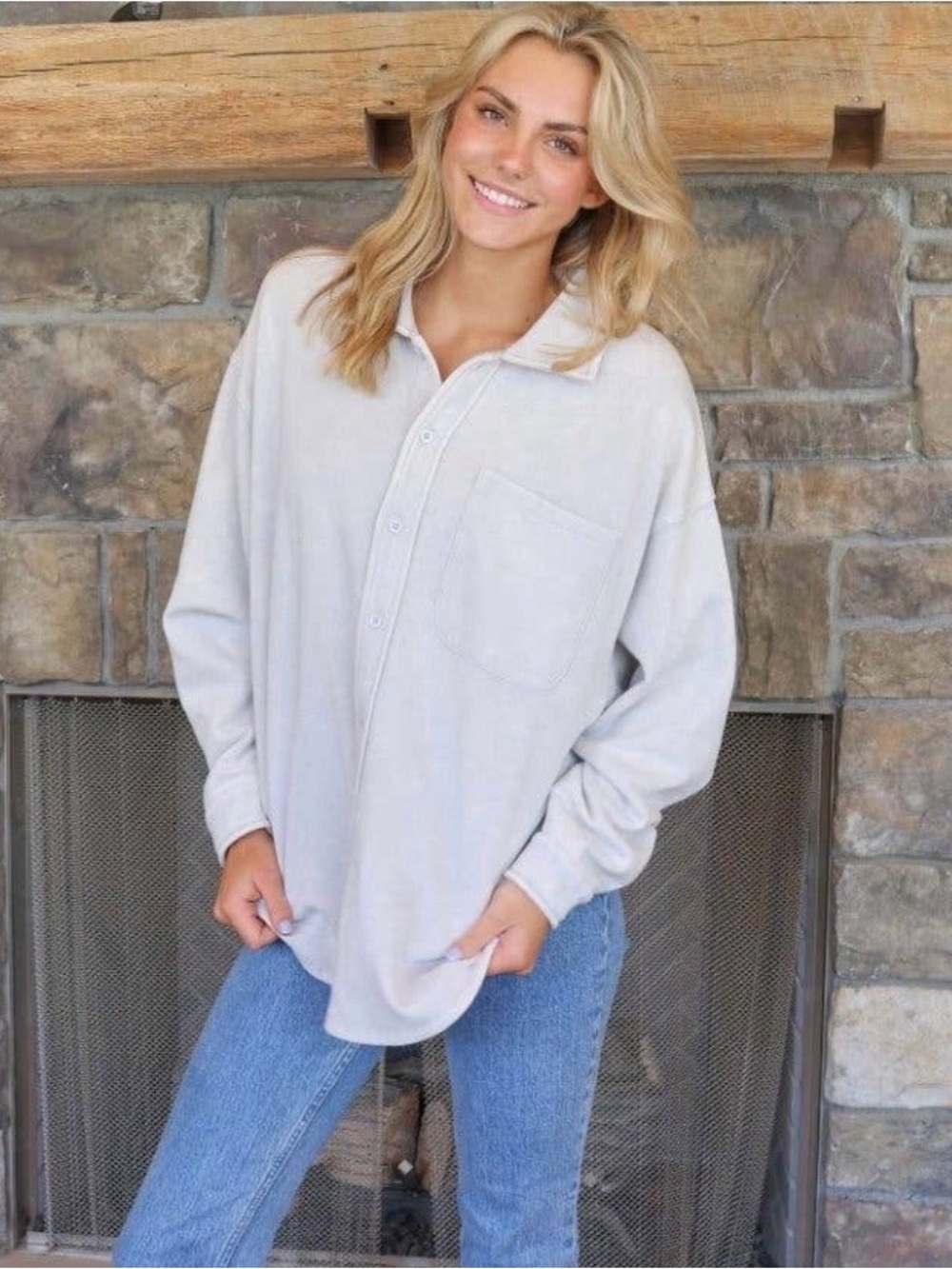 Simply Southern Large Acid Washed Shacket/Jacket Button Up Shirt Soft Boho Cabin